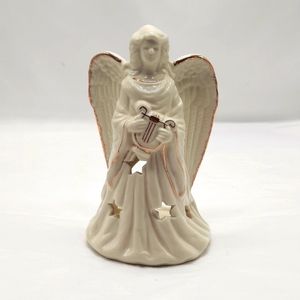 Ceramic Angel Figurine Candle Holder Ivory Gold
